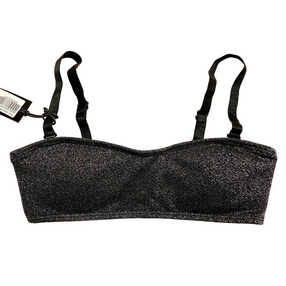 Kendal & Kylie Black Bandeau Metallic Glitter Bikini Top XSmall NEW